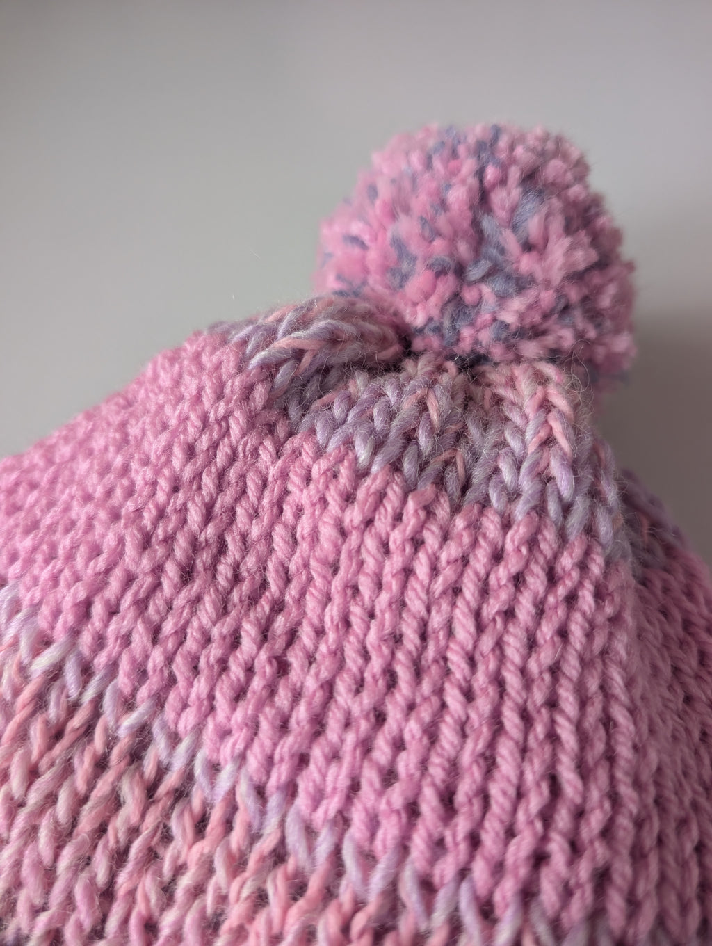 Handmade Pink Knit Beanie Hat with Pom Pom