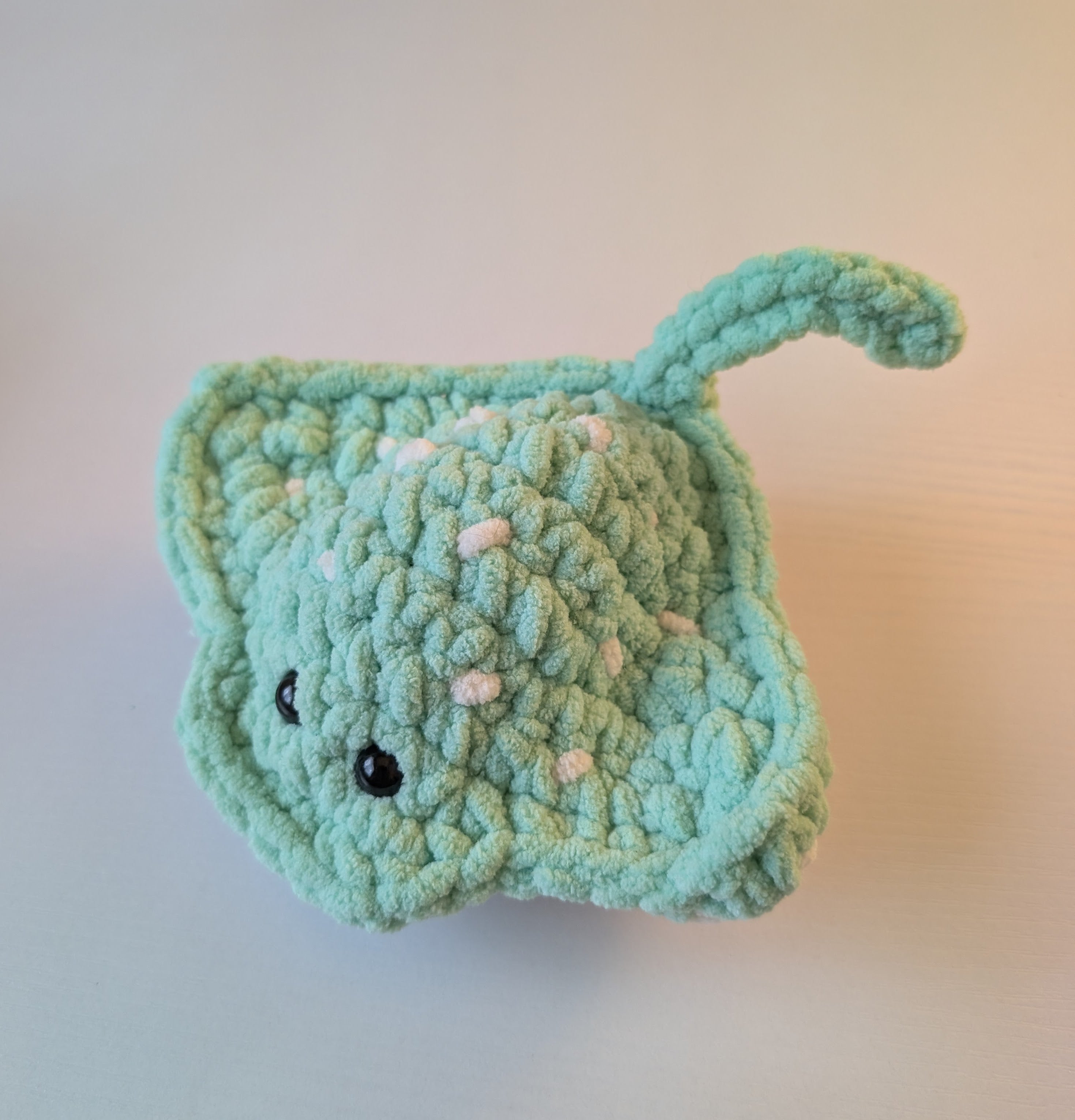 Handmade Crochet Stingray Plushie | Pink, Blue, Green & Grey