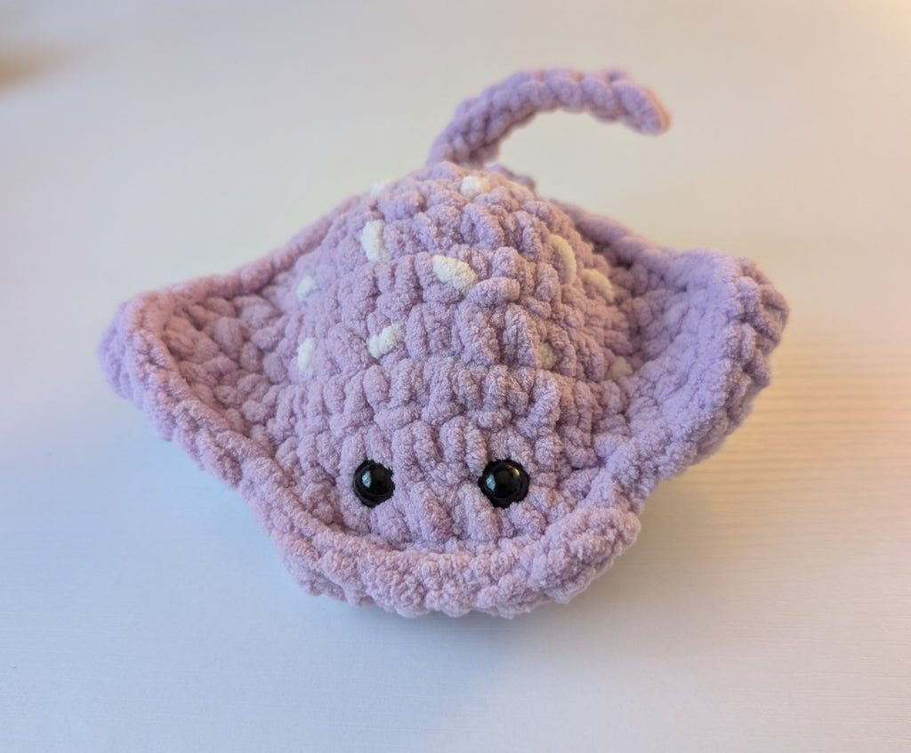 Handmade Crochet Stingray Plushie | Pink, Blue, Green & Grey