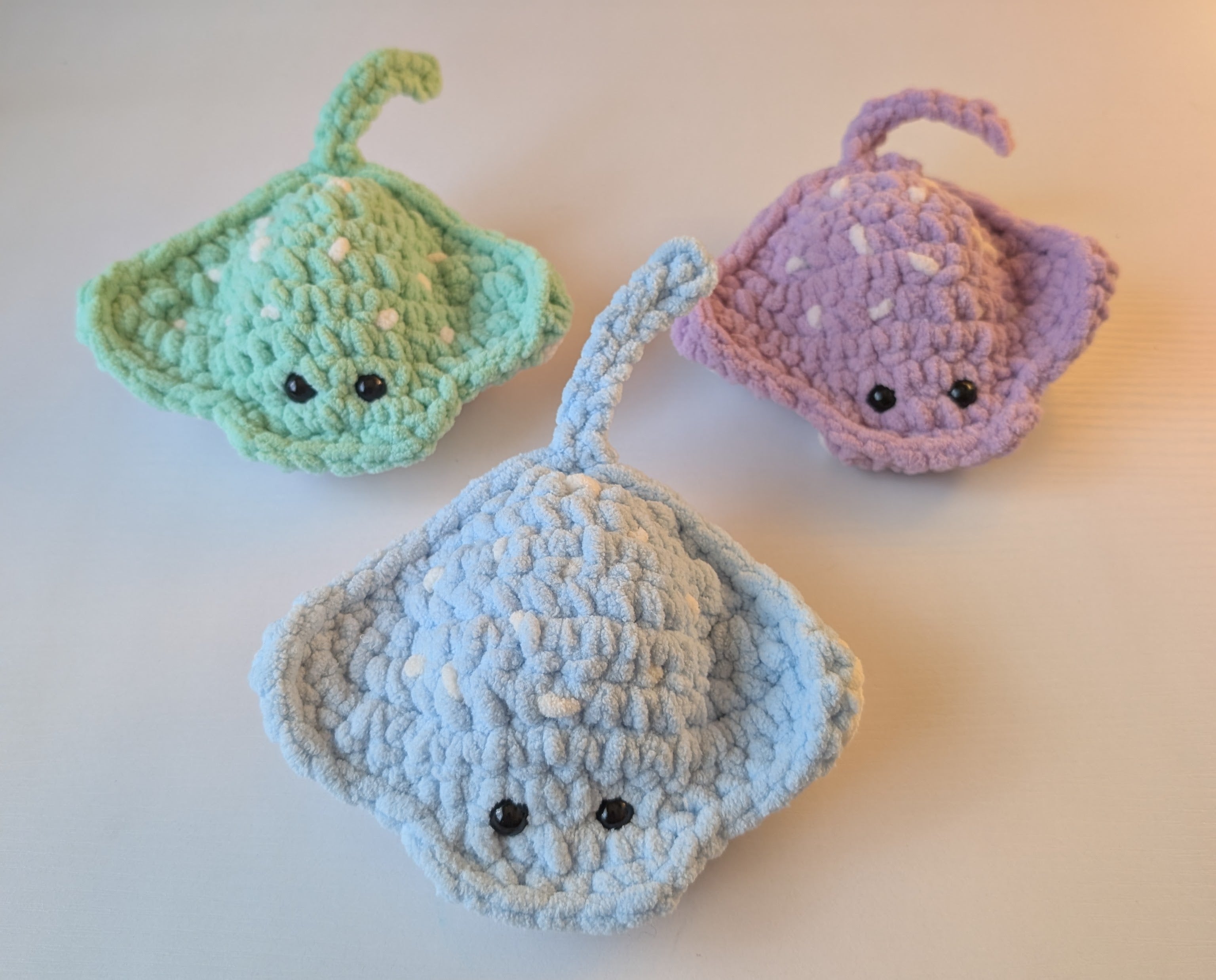 Handmade Crochet Stingray Plushie | Pink, Blue, Green & Grey