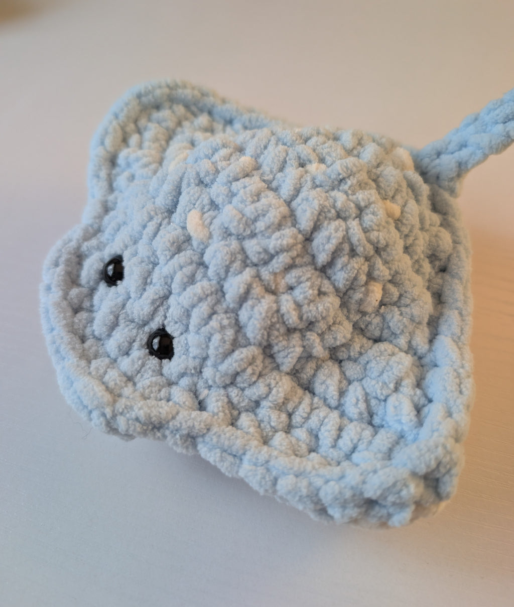 Handmade Crochet Stingray Plushie | Pink, Blue, Green & Grey