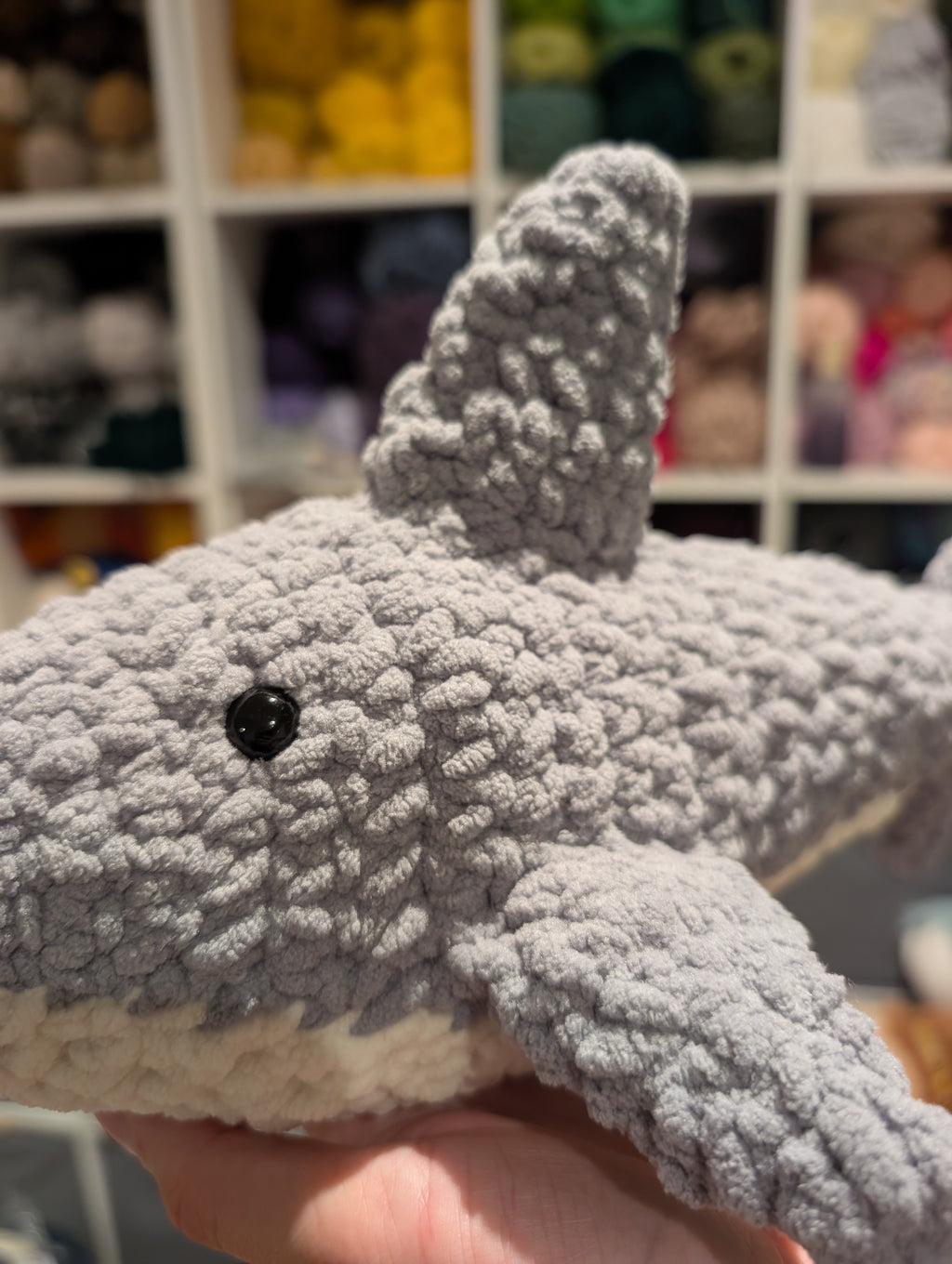 Handmade Crochet Shark Plushie | Pink, Blue, Green & Grey