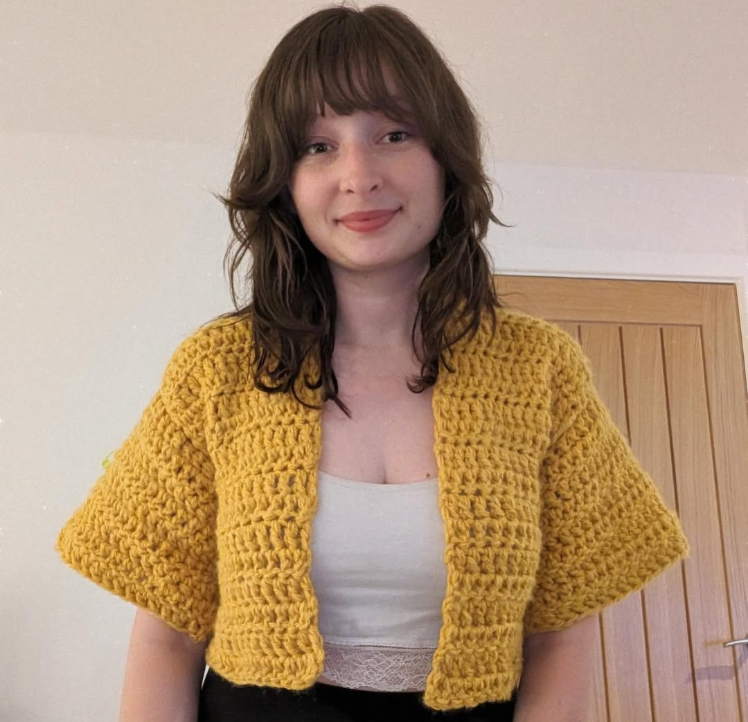 Handmade Crochet Mustard Gold Chunky Bolero Shrug | Cosy One-of-a-Kind Layering Piece